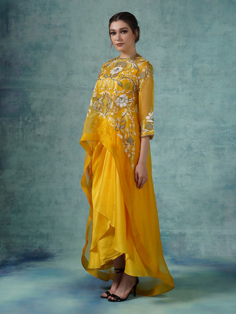 Organza high low cape on bustier and a drape skirt - samantchauhan Apparel & Accessories