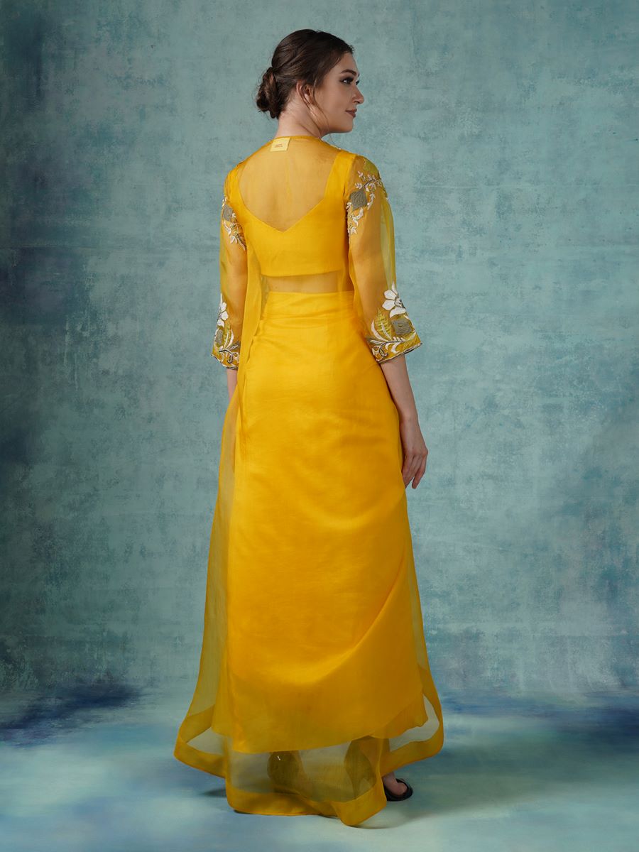 Organza high low cape on bustier and a drape skirt - samantchauhan Apparel & Accessories