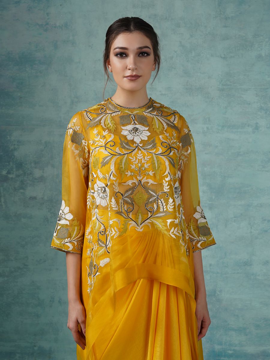 Organza high low cape on bustier and a drape skirt - samantchauhan Apparel & Accessories