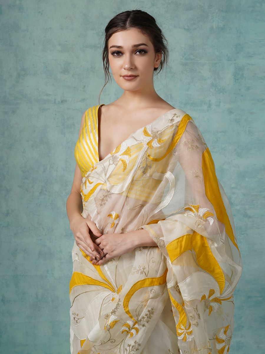 Organza saree with cotton silk blouse - samantchauhan Apparel & Accessories