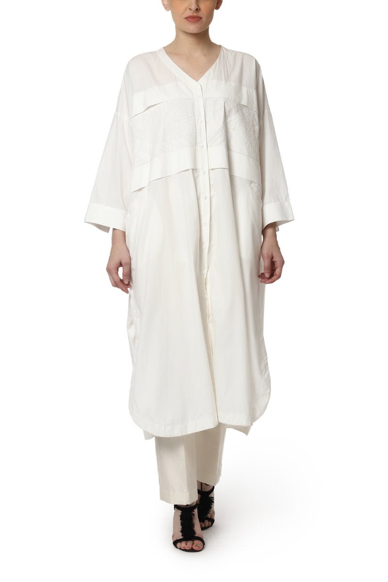 Patchwork V Neck Kurta - samantchauhan