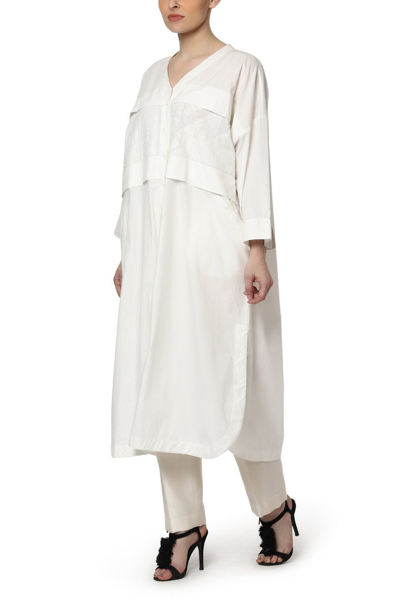 Patchwork V Neck Kurta - samantchauhan