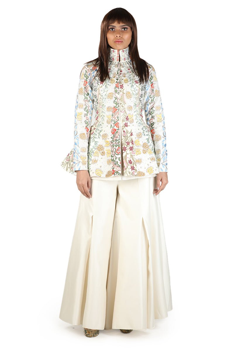 Peplum cotton silk embroidered jacket along with palazzo pants - samantchauhan Dresses