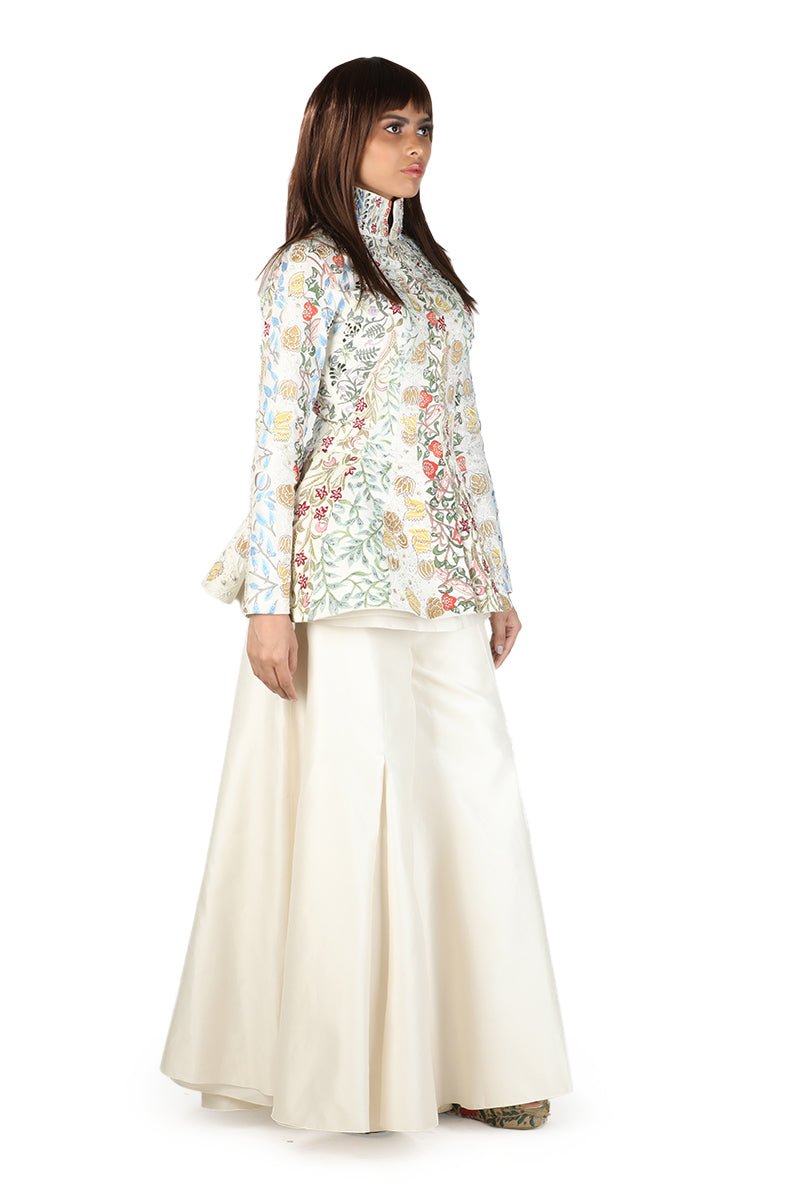 Peplum cotton silk embroidered jacket along with palazzo pants - samantchauhan Dresses