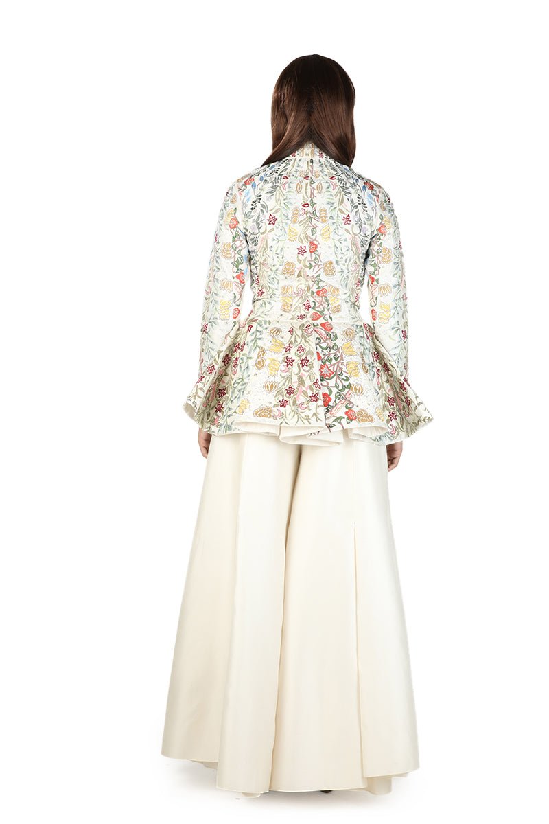 Peplum cotton silk embroidered jacket along with palazzo pants - samantchauhan Dresses