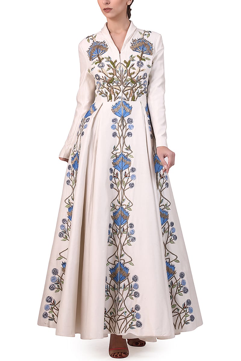 Pleated Embellished Jacket Gown. - samantchauhan