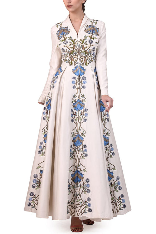 Pleated Embellished Jacket Gown. - samantchauhan