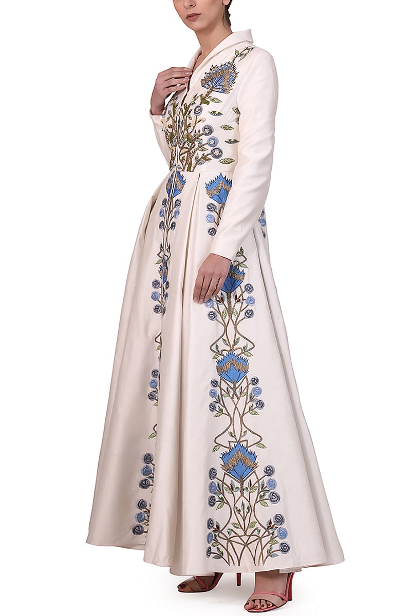 Pleated Embellished Jacket Gown. - samantchauhan