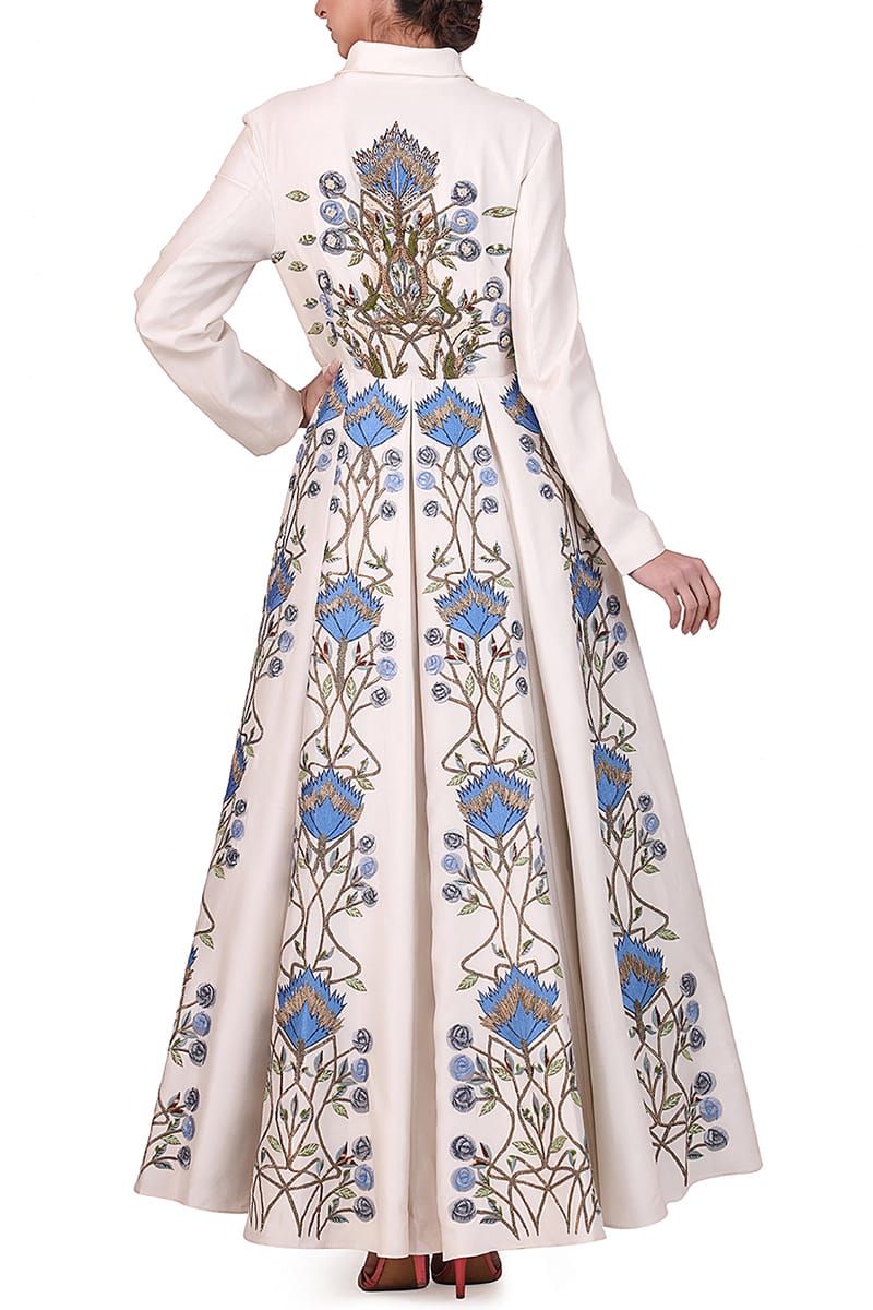 Pleated Embellished Jacket Gown. - samantchauhan