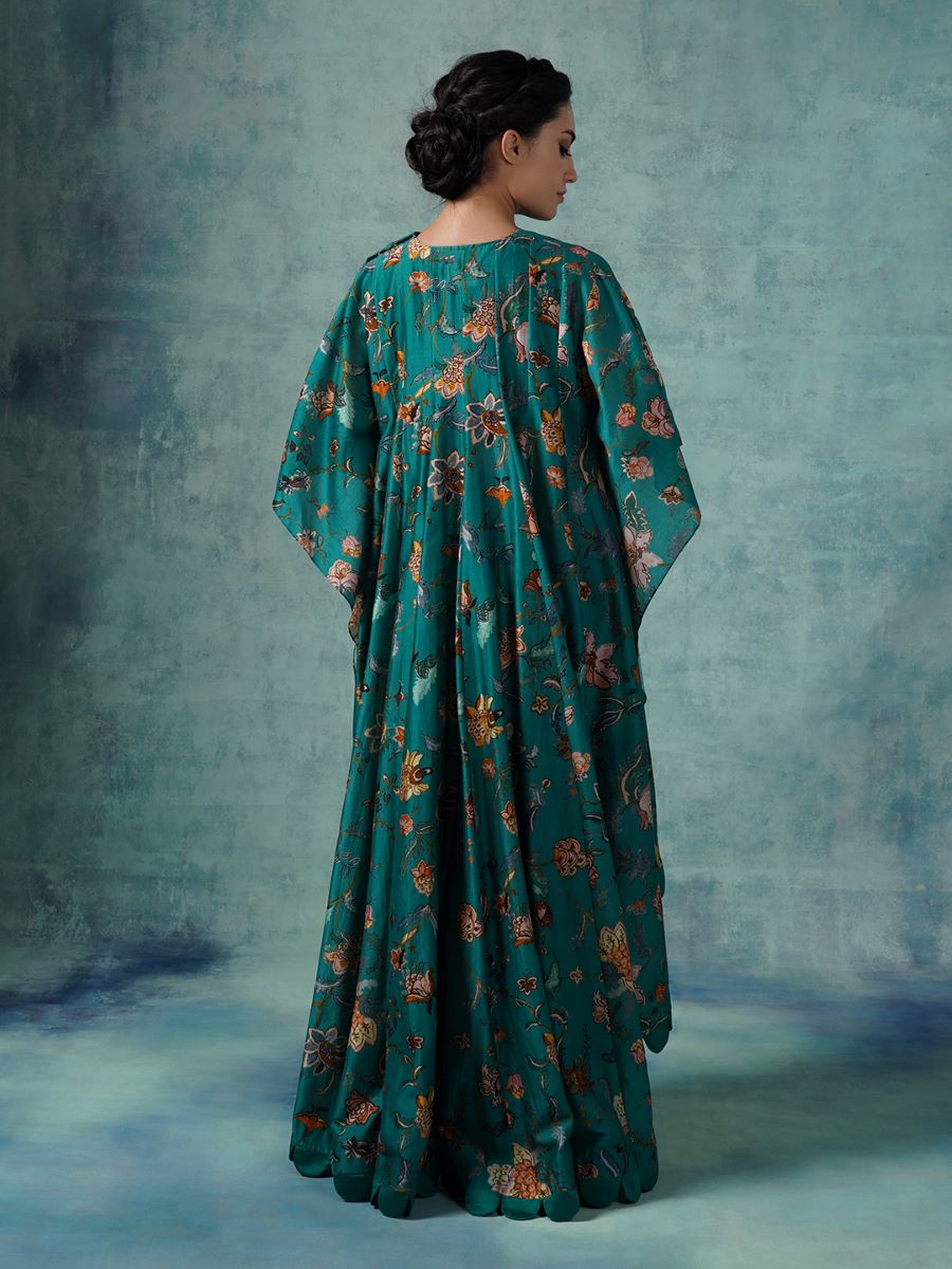 Printed cotton silk kaftaan with a drape skirt - samantchauhan Apparel & Accessories