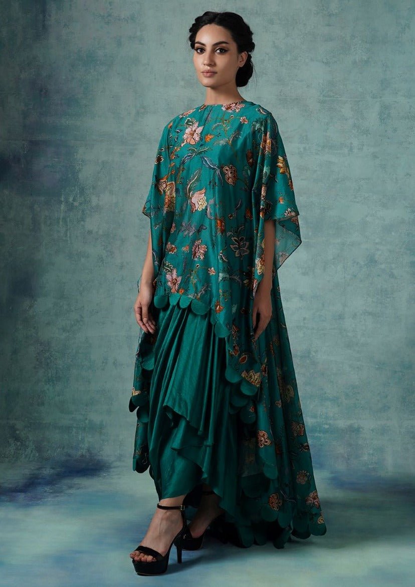 Printed cotton silk kaftaan with a drape skirt - samantchauhan Apparel & Accessories