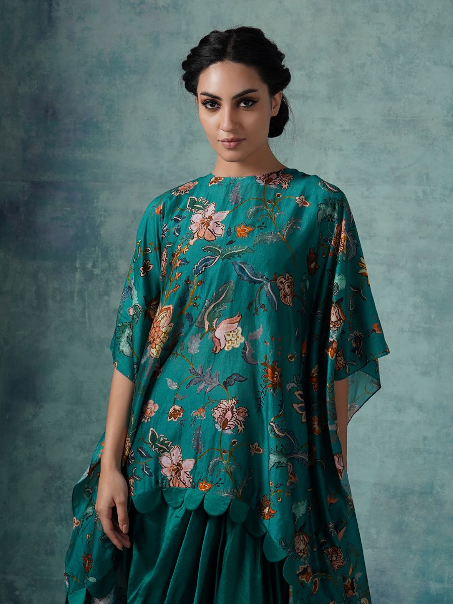 Printed cotton silk kaftaan with a drape skirt - samantchauhan Apparel & Accessories