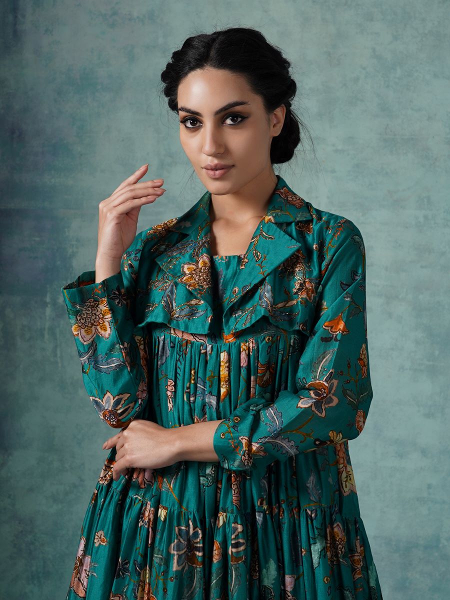 Printed Cotton silk tier dress - samantchauhan Apparel & Accessories