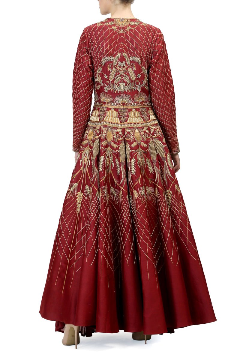 Red Embroidered Gown - samantchauhan