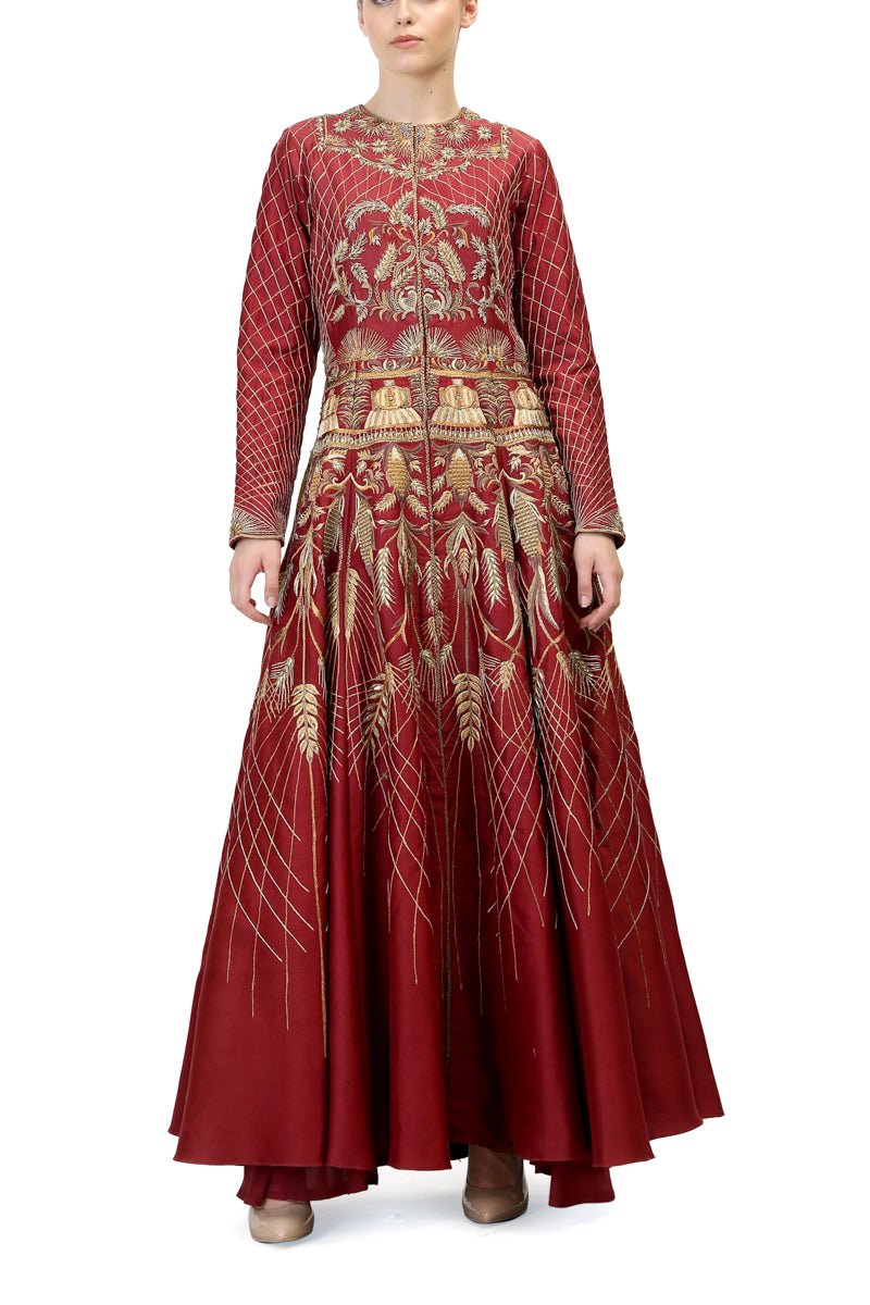 Red Embroidered Gown - samantchauhan