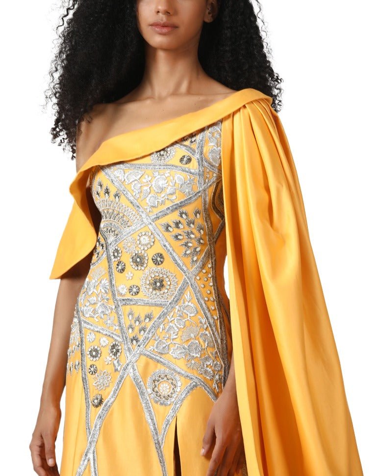Ruffle gown with cape - samantchauhan