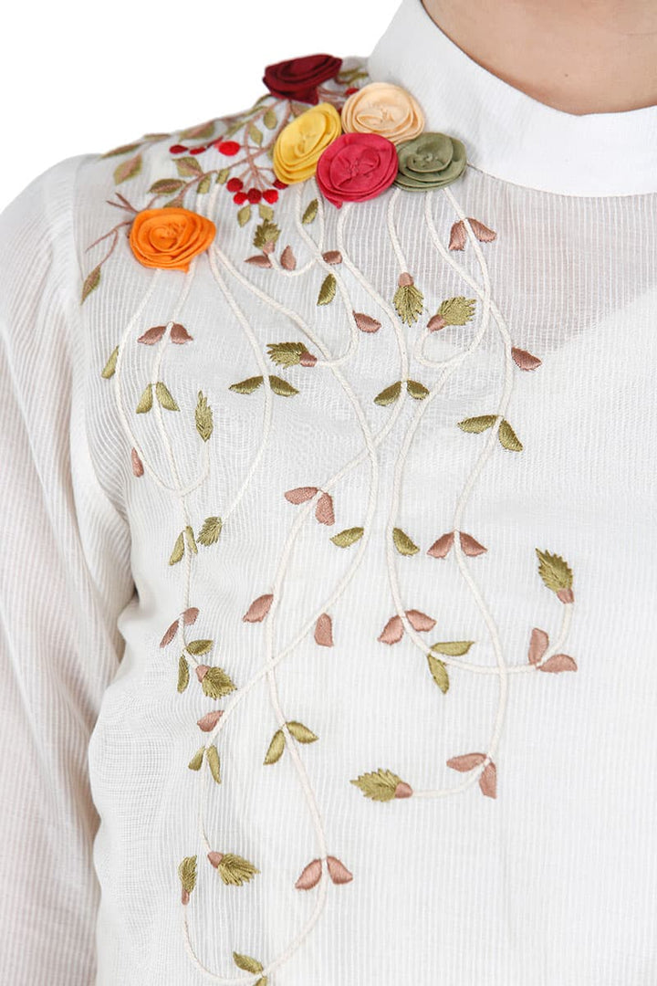 Side Tie - up Floral Applique Dress - samantchauhan