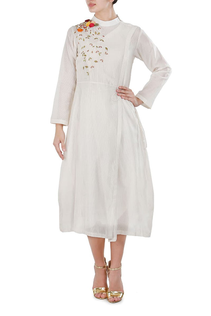 Side Tie - up Floral Applique Dress - samantchauhan