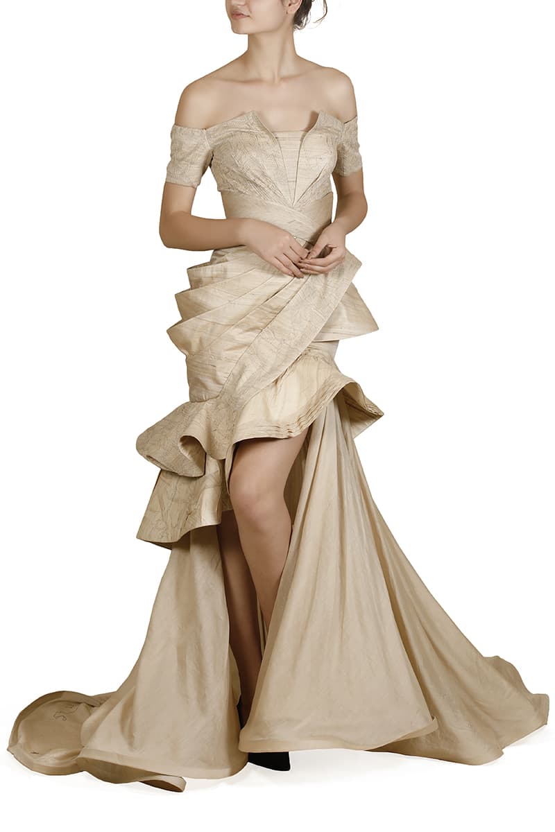 Surface Textured, Draped & Panelled Gown - samantchauhan