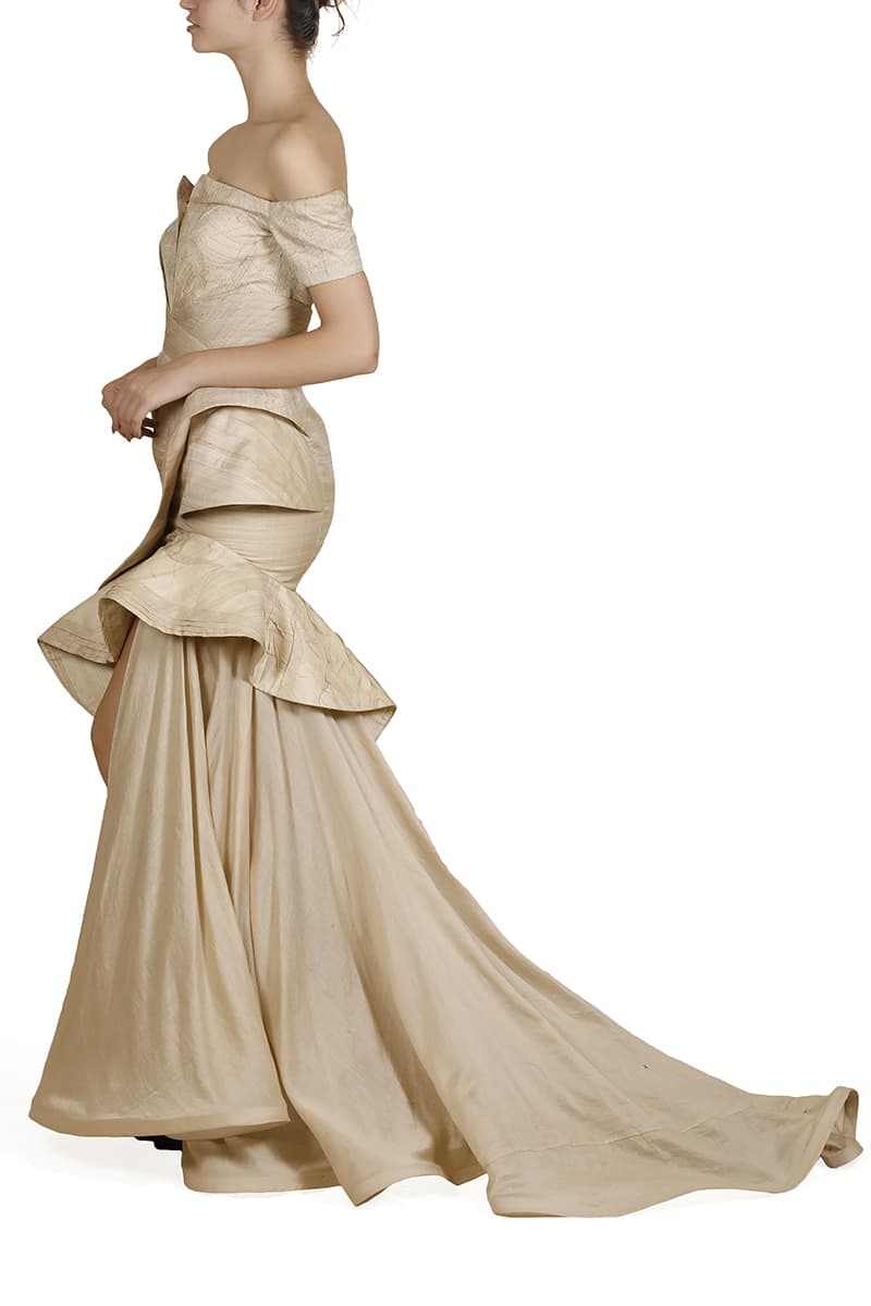 Surface Textured, Draped & Panelled Gown - samantchauhan