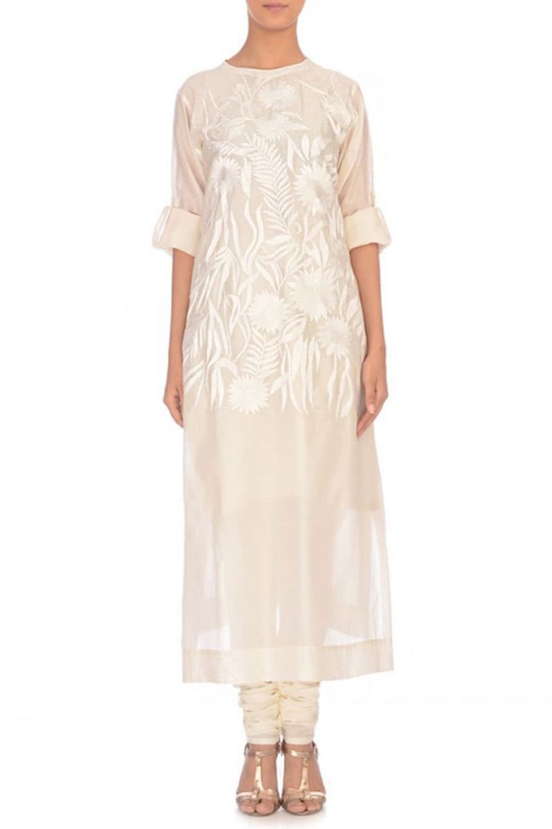 Tone - on - Tone Embroidered Kurta - samantchauhan