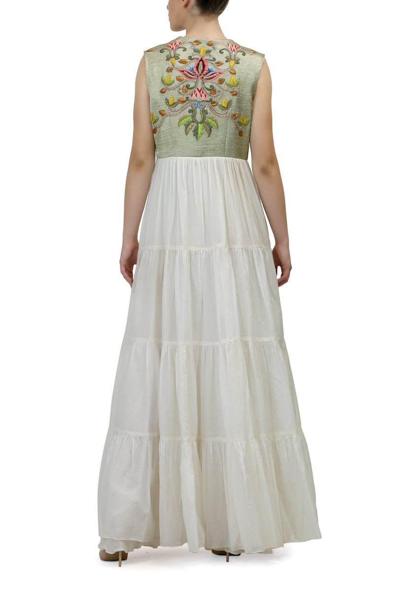 Yoke Embroidered Tiered Dress - samantchauhan