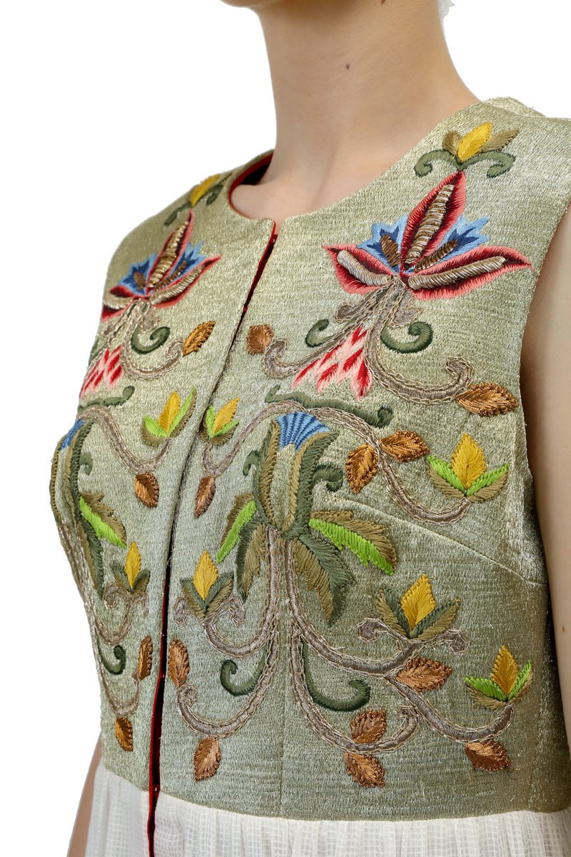 Yoke Embroidered Tiered Dress - samantchauhan